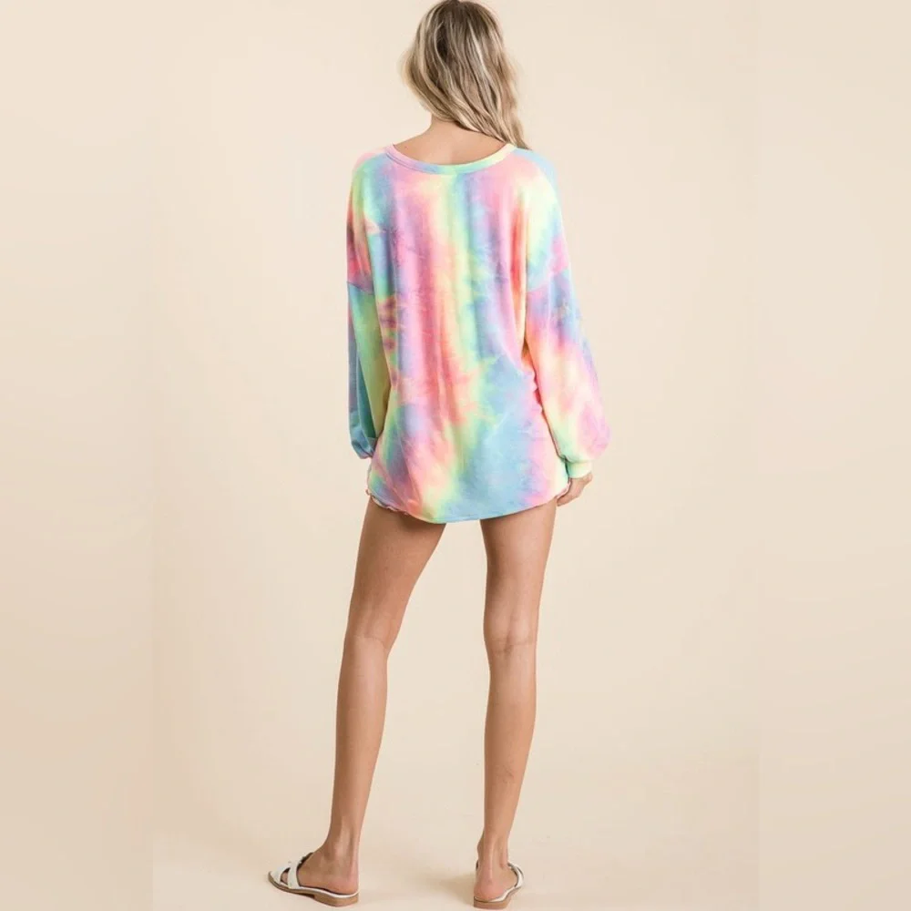 BiBi Tie Dye French Terry Top With Balloon Sleeves - Picture 4 of 5